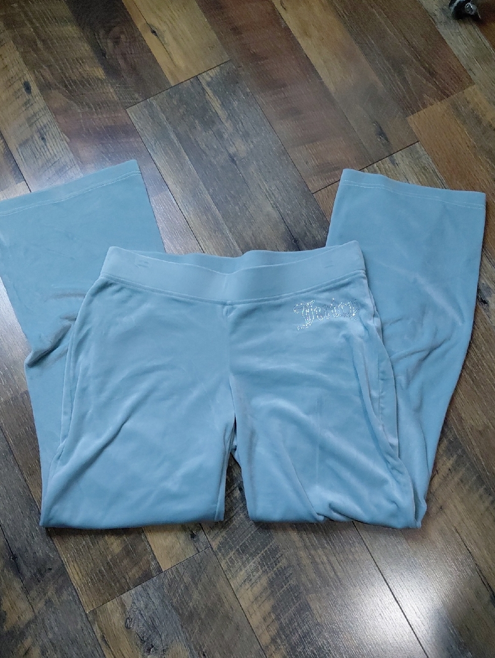 Juicy Couture Light Blue Velour Pants with Pink Logo Tag